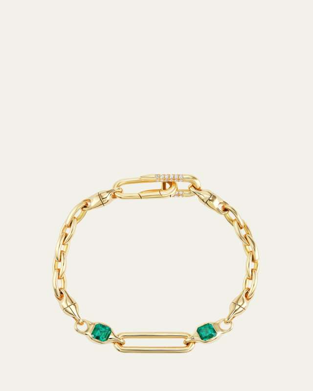 18K Yellow Gold Asscher Emerald Hinge Bracelet